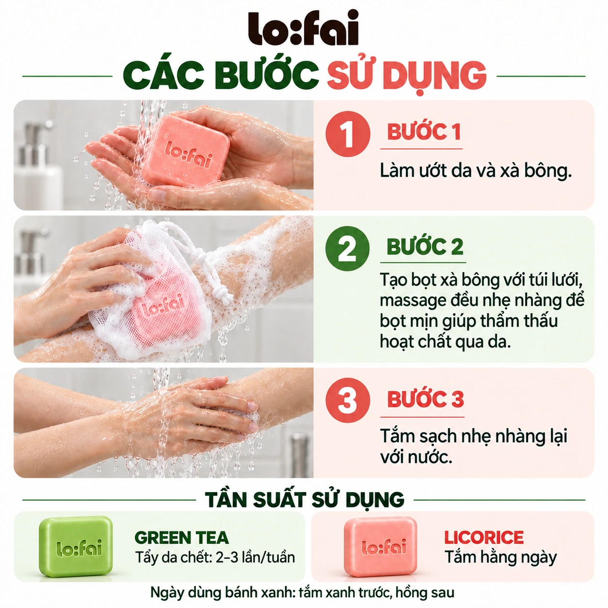 Các bước sử dụng xà bông lo:fai