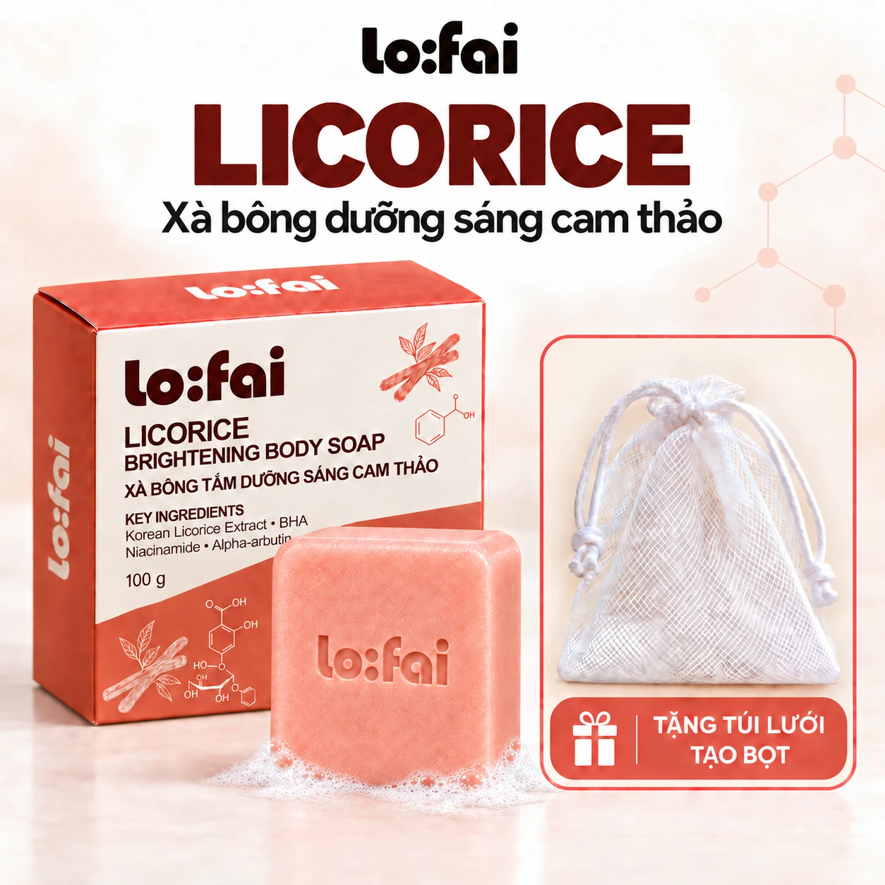 Xà bông tắm dưỡng sáng cam thảo lo:fai Licorice 100g